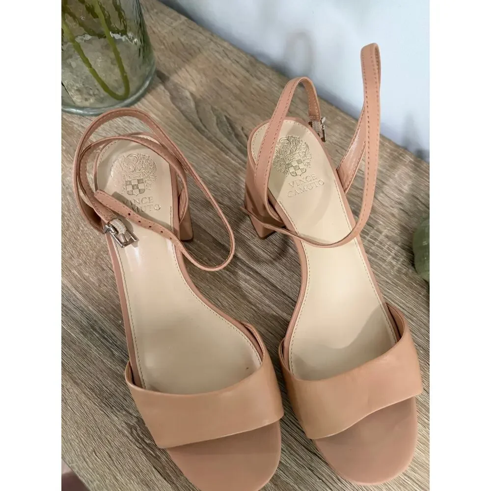 Vince Camuto Pendreya Stap Tan Platform Mid Heel Sandal Size 9